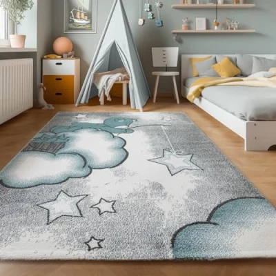 Imagen de SIMPEX Alfombra Infantiles, diseño de Oso, Azul, 80 x 150 cm, Alfombras para niños, habitación Infantil