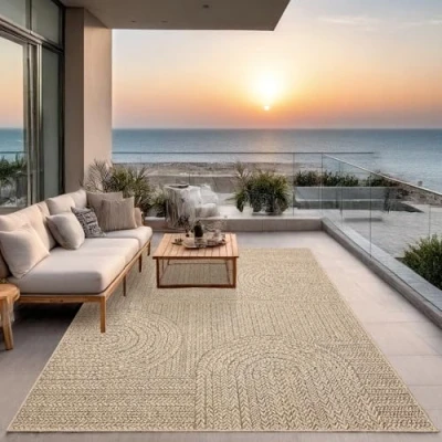 Imagen de the carpet Kansas Alfombra para Exterior e Interior con Aspecto de Yute Natural, Resistente a la Intemperie, Apta Patio y jardín, Naturaleza, 200 x 290 cm