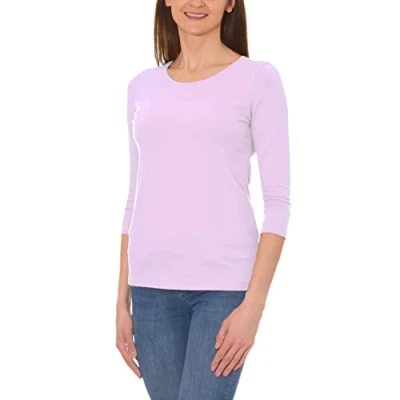 Imagen de Alkato Camiseta con Mangas 3/4 Escote Redondo para Mujer, Lila, XL