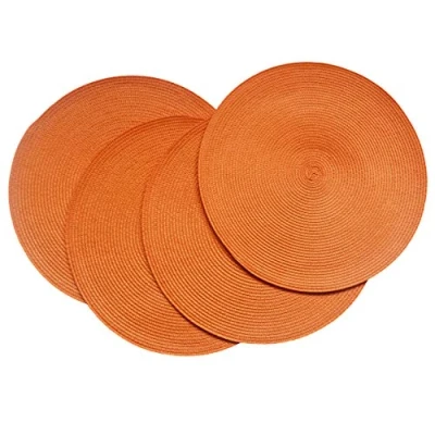 Imagen de SCF2017 Manteles individuales redondos de plástico tejido 38 cm, elegantes y prácticos, juego 4, color naranja