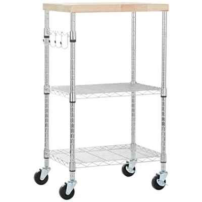 Imagen de Amazon Basics 3 Niveles Carrito con Ruedas para microondas, Madera/Cromado