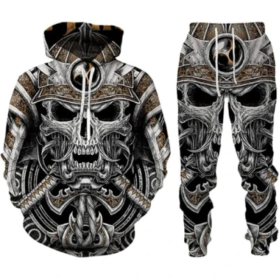 Imagen de LEXAHO Calavera con capucha y pantalones para hombre, conjunto de chándal traje deportivo jogging, sudadera pantalones, Calaver1, M