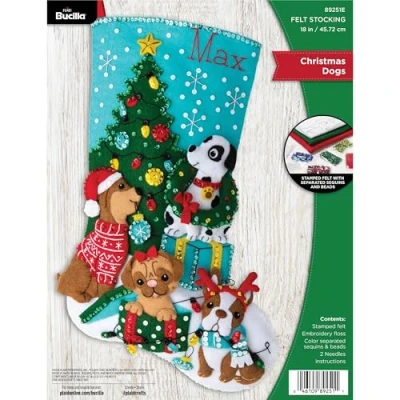 Imagen de Bucilla 89251E Kit de calcetines fieltro con apliques Navidad, 18 pulgadas, algodón, multicolor
