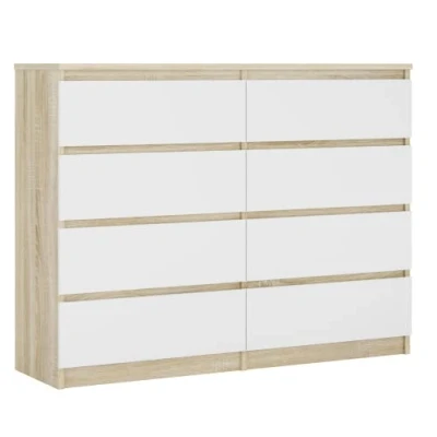 Imagen de 3E 3xE living.com Cómoda 8 cajones 120 cm, Color: Roble Sonoma/Blanco, L: P: 39 A: 102 cm