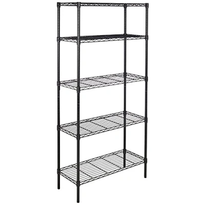 Imagen de Amazon Basics Unidad de Almacenamiento 5 baldas con estantes Ajustables en Altura y Patas niveladoras, Peso máximo 795 kg, Negro, 36 x 91 183cm (D W H)