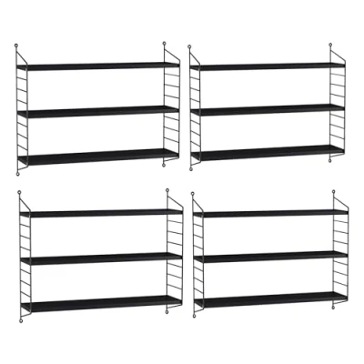 Imagen de [en.casa] Juego de 4 Estantería Pared Strängnäs Estante Mural Baldas 3 Niveles Mueble Salón Despacho Acero Duradero 50 x 60 15 cm Negro