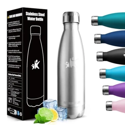Imagen de HoneyHolly Botella Termica 500ML agua Acero Inoxidable, Termo con pared Doble Aislamient, de Fugas, Cantimplora para Niños, Deportiva, Gym Conserva 12 Horas Caliente, 24 frio