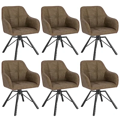 Imagen de WOLTU 6X Sillas de Comedor Giratorias Cocina Tapizadas en Cuero Sintético Ergonomicas con Respaldo y Brazos para Salón Dormitorio Patas Metal, Marrón,BH366br 6