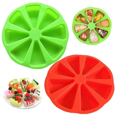 Imagen de Biluer 8 Agujeros Molde De Pastel Silicona,2PCS Triangular Redondo para Tartas Cavidade Bandeja Pizza Moldes Hornear Cocina Bricolaje Pan (Rojo y Verde)