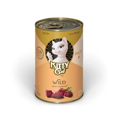 Imagen de KITTY Cat Paté Wild, 6 x 400 g, Comida húmeda para Gatos, sin Cereales, con taurina, Aceite de salmón y mejillón Labios Verdes, pienso Completo Alto Porcentaje Carne, Fabricado en Alemania