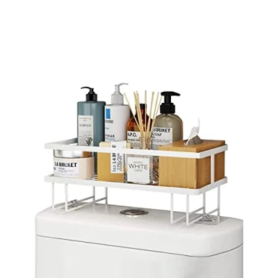 Imagen de Estantería de Baño sobre el Inodoro. Organizador WC Base Adhesiva con Tres Ganchos para Colgar Esponjas o Cepillos. Balda Inodoro Almacenar Papel Higiénico y Accesorios Baño.