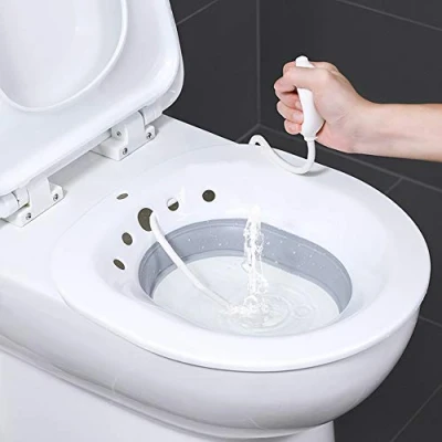 Imagen de AIITLLYNA Baños de Asiento/Bidet para Inodoro,Bidé Portatil Acoplable Inodoro Bidé Plegable Bidet WC Alivio Hemorroideal Pacientes Mujeres Embarazadas Ancianos (Blanco &amp; Gris)