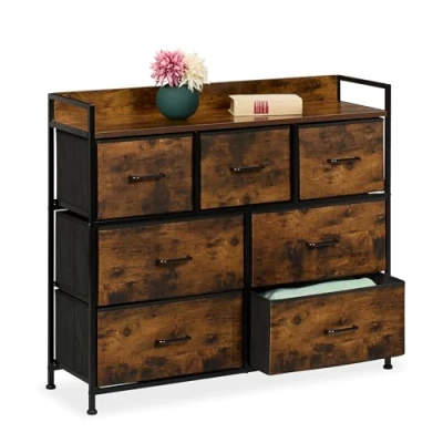 Imagen de Relaxdays Cómoda 7 Cajones, 85 x 100 30,5 cm, Mueble Recibidor, Pasillo y Dormitorio, Cajonera Moderna, Marrón Negro, Tablero de Fibras