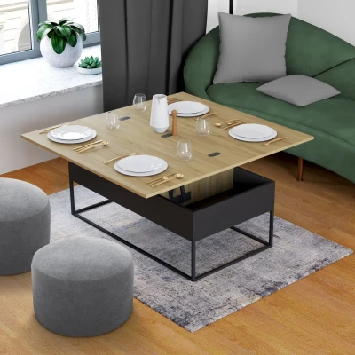 Imagen de mesa de centro rectangular convertible en comedor diseño industrial BOSTON