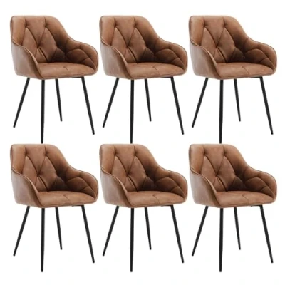Imagen de WOLTU 6X Sillas de Comedor Cocina con Respaldo y Apoyobrazos Salon Moderno Patas Metálicas para Dormitorio Oficina, Cuero Artificial Vintage, Marrón, EZS03br 6