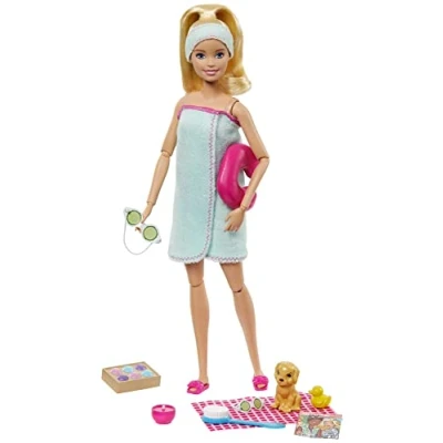 Imagen de Barbie Bienestar día en el SPA, muñeca Rubia con Accesorios, Regalo para niñas y niños 3 9 años (Mattel GJG55)