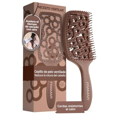 Imagen de FRAMAR cepillo de pelo ventilado chocolate, curvado para secado con secador, paleta húmeda mujer