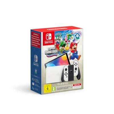 Imagen de Consola Nintendo Switch OLED, 7&quot;, Joy Con, 64 GB, Blanco + Juego Super Mario Bros Wonder (preinstalado) 12 meses NSO