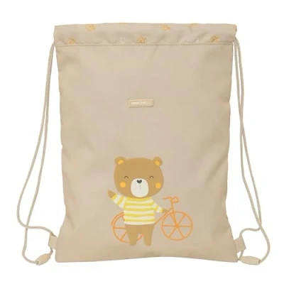 Imagen de Safta PREESCOLAR OSITO Mochila Saco Plano Junior, Fácil Limpieza, Mochila, Ideal para Niños de Diferentes Edades, Cómoda y Versátil, Calidad Resistencia, 26x1x34 cm, Color Beige