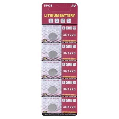 Imagen de Paquete de 5 pilas botón CR1220 3 V litio para juguetes, calculadoras, mandos a distancia, 12 mm diámetro