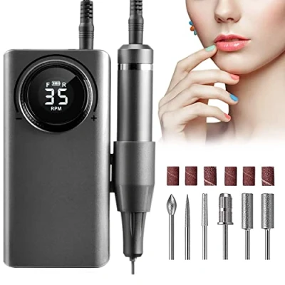 Imagen de Torno para Uñas Profesional 35000 rpm Portátil Lima de Eléctrica Inalambrico Recargable Velocidad Ajustable Fresas con Pantalla LCD Manicura Pedicura Salón Belleza