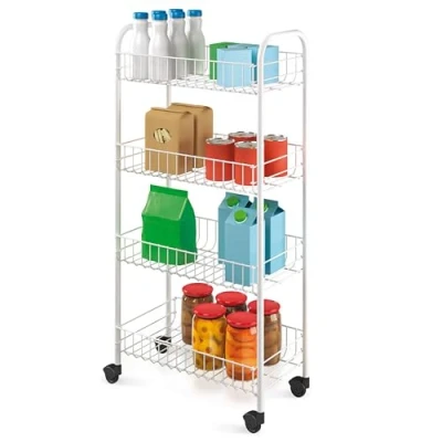 Imagen de Metaltex PISA Carrito Multiuso Plastificado de 4 Niveles con Ruedas. Color Blanco Dimensiones: 41 x 23 84 centímetros