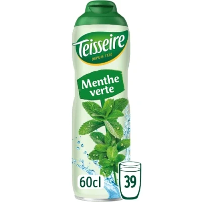 Imagen de Teisseire Jarabe de Menta Verde para Bebida Refrescante, Cócteles, Bidón Reciclable 60cl