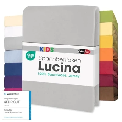 Imagen de CelinaTex Lucina bebés niños sábanas Ajustables Camas para bebé algodón 2er Set 60x120 70x140 cm Gris Plateado