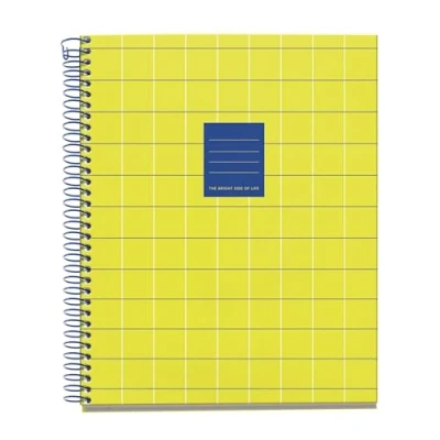 Imagen de Miquelrius Cuaderno A5 (148 x 210 mm), 100 Hojas cuadriculadas de 70 g/m², Cubierta cartón rígido, 4 Bandas color, Espiral, 2 taladros, cuadriculado, Papelería bonita, Yellow Bright