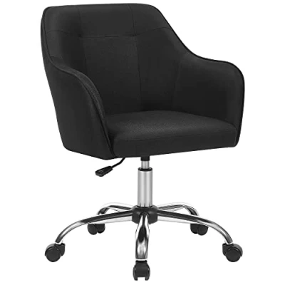 Imagen de SONGMICS Juego de 2, Silla Estudio, Giratoria, Altura Ajustable, Carga 110 kg, Marco Acero, Tela Algodón Lino Transpirable, para Dormitorio, Negro OBG919B01