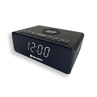 Imagen de Roadstar CLR 700QI Radio Reloj Despertador PLL FM, Cargador Inalámbrico de Móvil Smartphone con Tecnología QI, 2 Alarmas, Gran Pantalla LCD, Función Snooze, Temporizador Apagado, Negro