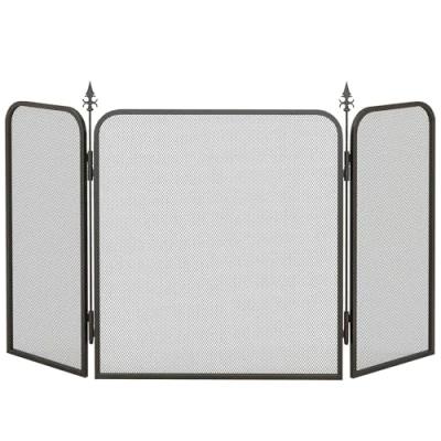 Imagen de HOMCOM Salvachispas para Chimenea de 3 Paneles Pantalla Plegable Protector Metal 96x56 cm Negro