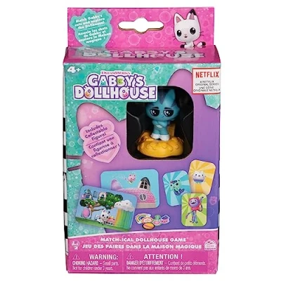 Imagen de Spin Master Games Gabby&#039;s Dollhouse Match ical Juego de mapeo con Cartas y Figura CatRat, en diseño la Popular Serie Preescolar Netflix, para 2 Jugadores a Partir 4 años