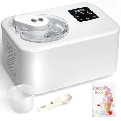 Imagen de Heladera Profesional 1,2L, Máquina Para Hacer Helados con Compresor, Eléctrica, 110W, Pantalla Táctil, Cubo de Aluminio Extraíble, Receta/Cuchara/Taza Medidora, No Requiere Precongelación