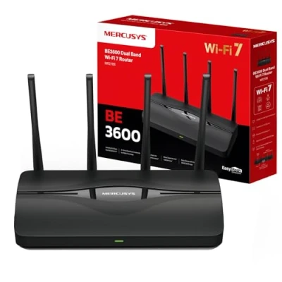 Imagen de Mercusys MR27BE Router WiFi 7 de Doble Banda BE3600Mbps, Puertos 2,5 Gbps, 4 Antenas Alta Ganancia, Canales 160 MHz, MLO, Compatible con EasyMesh, Seguridad WPA3, Control Mediante a