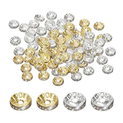 Imagen de MAXQUU 200 cuentas espaciadoras de 8 mm estrás metal, cristal para enhebrar, pulseras, diamantes colores enhebrar