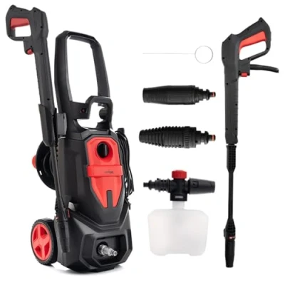 Imagen de Lehmann Austin Hidrolimpiadora de Alta Presion, 1800 W, máx. 220 Bar, Caudal 450 l/h, Bomba Aluminio, Manguera 5 m, Accesorios incluidos Boquilla Ajustable, Turbo, Lanza Espuma