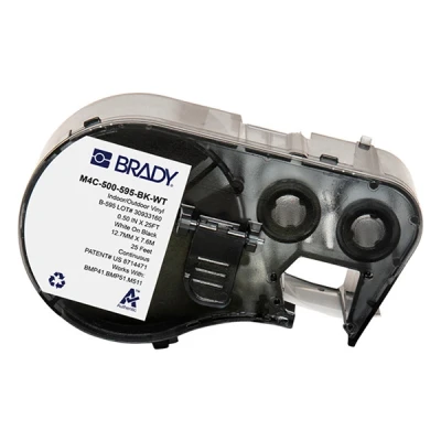 Imagen de M511 Brady M4C 500 595 BK WT etiquetas de vinilo blanco sobre negro 12,70 mm x 7,62 m (original)