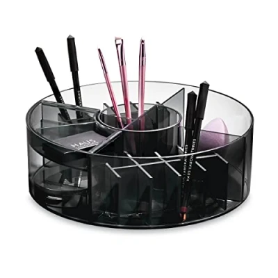 Imagen de iDesign Signature Series Maquillaje Giratorio, organizadora Personalizable de la colección Exclusiva Sarah Tanno, Caja plástico para Productos Belleza, Gris, Reciclado, 19,6 x 9,4 cm