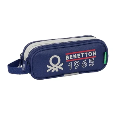 Imagen de Safta Benetton Varsity Portatodo Doble Niño, Estuche Infantil, Ideal para Niños en Edad Escolar, Cómodo y Versátil, Calidad Resistencia, 21x6x8 cm, Color Azul Marino/Gris