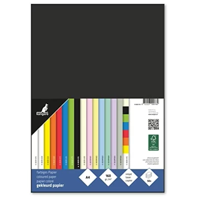 Imagen de Kangaro Papel A4 (160 g, 50 hojas, 29,7 x 21 1 cm), color negro