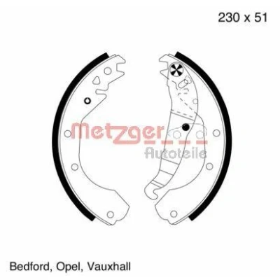 Imagen de METZGER MG 418 Zapatas de Freno Eje trasero 230 51 con palanca OPEL: Combo B Furgón, Manta CC, Berlina