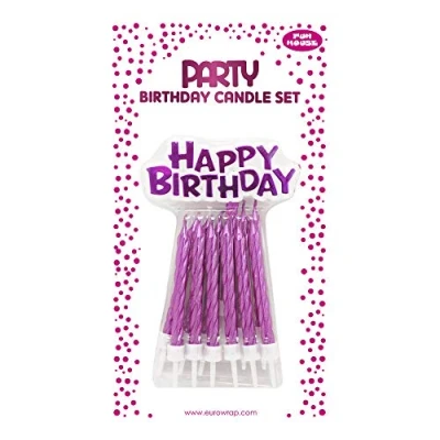 Imagen de Clairefontaine 26568 PC Juego de 12 velas + portavelas soporte Happy Birthday, color rosa
