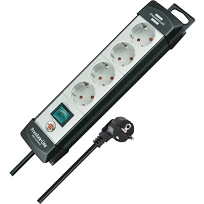 Imagen de Brennenstuhl Premium Line regleta de enchufes con 4 tomas corriente (cable 5m, interruptor, montable, Made in Germany) negro/gris