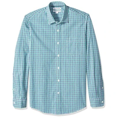 Imagen de Amazon Essentials Camisa de Popelín Manga Larga y Ajuste Entallado Hombre, Azul Verde Guinga, M