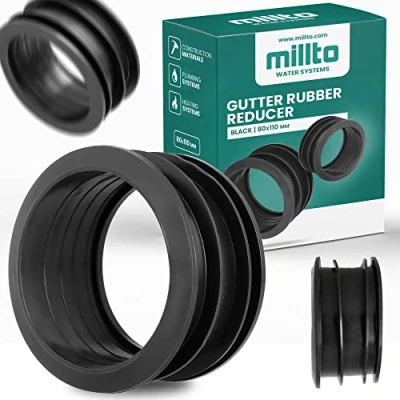 Imagen de Millto™ Reductor de tubo desagüe canalón 80/110, conector manguera goma, adaptador para canalones, sistema agua lluvia, acoplador