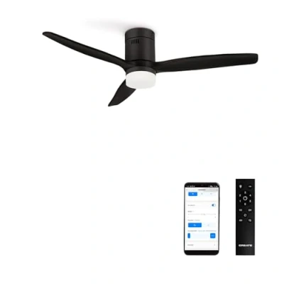 Imagen de CREATE / WINDCALM S/Ventilador de techo con luz negro Wifi y mando 40W, Silencioso, Ø112 cm, 6 velocidades, 3 temperaturas luz, temporizador, función verano invierno