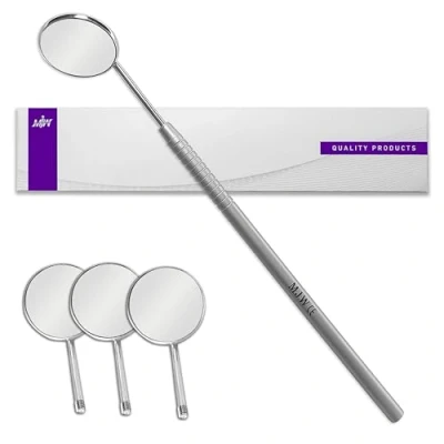 Imagen de Superficie frontal del espejo dental con 3 cabezales de reemplazables para el dentista superior, acero inoxidable, aplicación extensión pestañas, bucal control