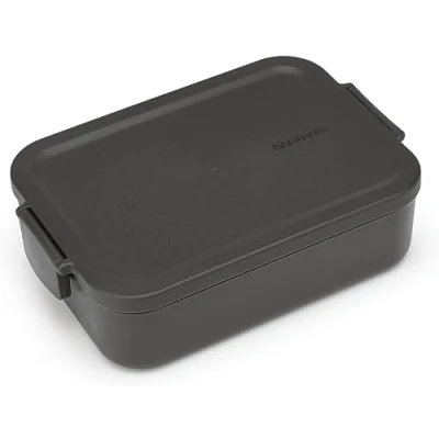 Imagen de Brabantia Make &amp; Take Fiambrera Mediana Espacio para Bocadillos Tapa con Clips Apta Congelador Lavavajillas Microondas Gris oscuro 20 x 13,5 5,5 cm