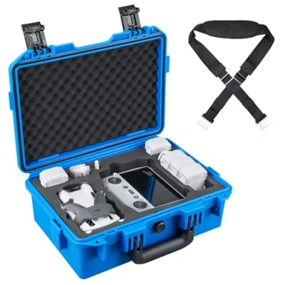 Imagen de Lykus Titan MM410 Maletín/Maleta/Estuche/Case Impermeable para dji Mini 4 Pro/Mini 3/Pro y RC2/RC/RC N2/N1, Azul con Correa de Hombro, Compatible RC hasta 7 baterías [Solo MALETÍN]